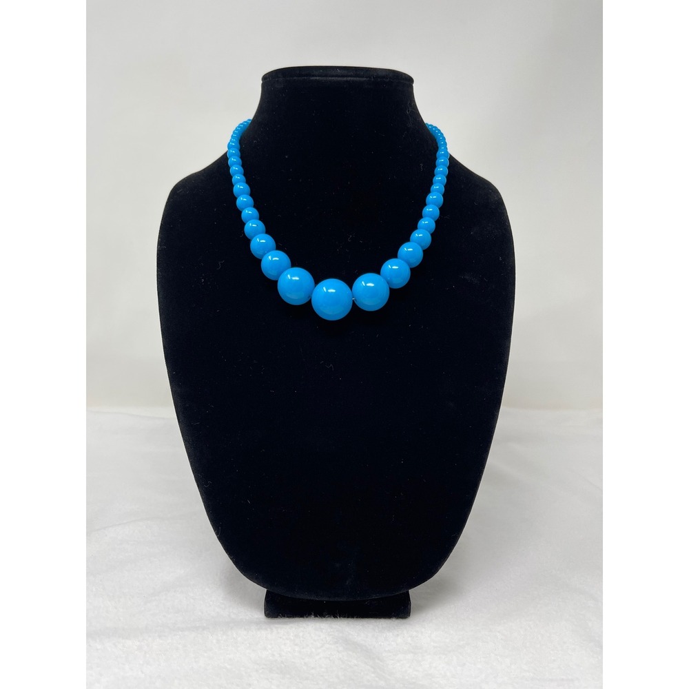 Unbranded Women Graduated Bead Necklace OS Blue Vibrant Retro Style